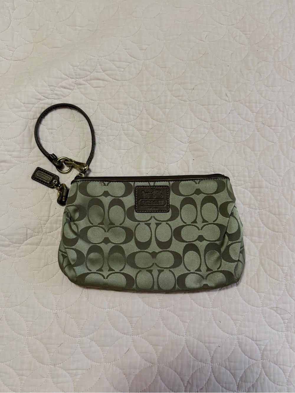 Coach Olive Signature Wristlet with Dark Brown Trim